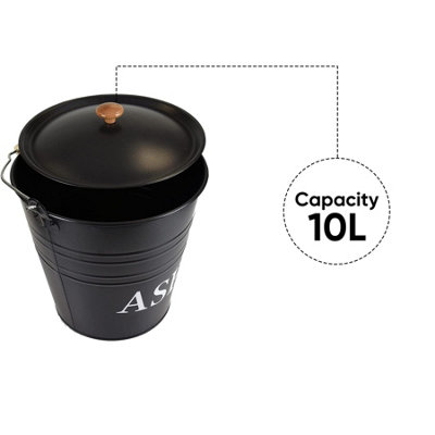 10L Metal Ash Bucket with Lid Storage Coal Bin - 8