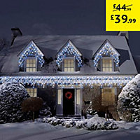 10m/33ft Blue & Bright White Connectable Icicle Lights 336 MAINS LEDs 8 Settings Memory & Timer Outdoor Weatherproof Christmas