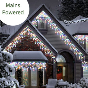 10m/33ft Multi-Coloured Connectable Icicle Lights 336 MAINS Powered LEDs 8 Settings Memory & Timer Outdoor Weatherproof Christmas