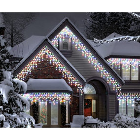 10m/33ft Multi-Coloured Connectable Icicle Lights 336 MAINS Powered LEDs 8 Settings Memory & Timer Outdoor Weatherproof Christmas