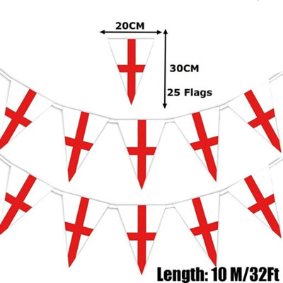 10m/33ft St Georges England Bunting Banner 25 Triangle Flags St Georges