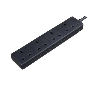10M 4 Gang Black Extension Lead 13A Masterplug Power Box Compatible
