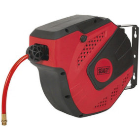 10m Auto-Rewind Control Air Hose Reel - 1/4" BSP Inlet & Outlet - 8mm PU Hose