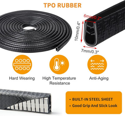 10m Black U-Shape Car Door Edge & Boot Lip Protector Seal Strip Trim