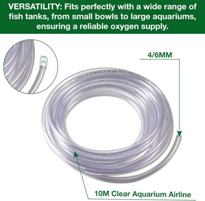 10M Clear Aquarium Airline PVC Food Grade Tube- 4/6MM Oxygen Tubing for Fish Tanks Soft Aquarium Tubing Air Hose Pump Accessories - 4