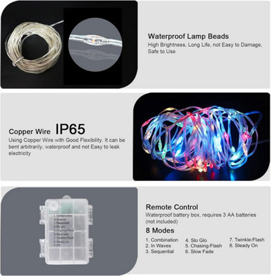 10M Fairy String Lights,RGB,powered by 3 AA batteries