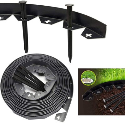 10m Flexible Garden Lawn Edging with 50 Securing Pegs, Pathway Wall or Fence Border