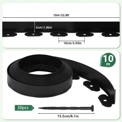 10m Garden Lawn Edging Border with 30 Pegs