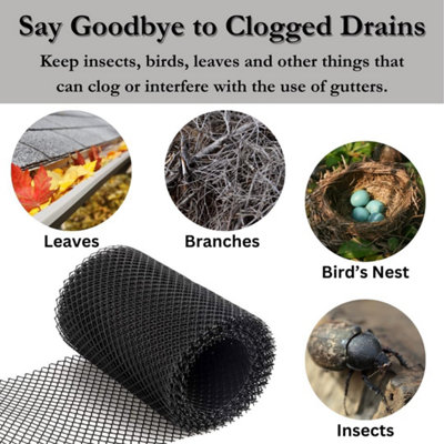 10m Guttering Mesh Guard Gutter Cover - Nylon Mesh Netting Outdoor Drain Cover - 5