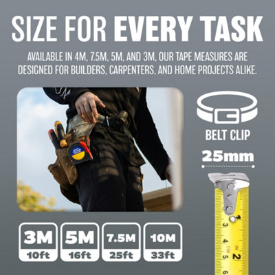 10M Measuring Tape Measurer 33Ft Grip Safety Lock Builders Carpenter Tool