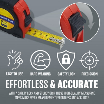 10M Measuring Tape Measurer 33Ft Grip Safety Lock Builders Carpenter Tool