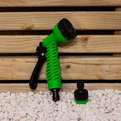 10m Mini Green Garden Hose Pipe and Reel with 7 Function Spray Nozzle