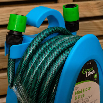 10m Mini Green Garden Hose Pipe and Reel with 7 Function Spray Nozzle - 4