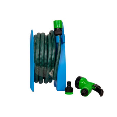 10m Mini Green Garden Hose Pipe and Reel with 7 Function Spray Nozzle - 6
