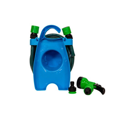 10m Mini Green Garden Hose Pipe and Reel with 7 Function Spray Nozzle - 7