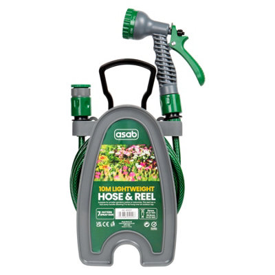 10M Portable Garden Hose Reel 7 Function Anti Kink Hose Pipe Spray Gun