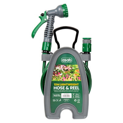 10M Portable Garden Hose Reel 7 Function Anti Kink Hose Pipe Spray Gun
