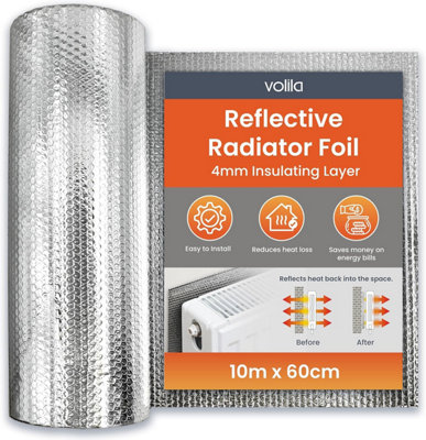 10M Radiator Reflector Foil Insulation Roll  Energy-Saving Heat Reflective Panels - Easy Install, Cuts Winter Bills