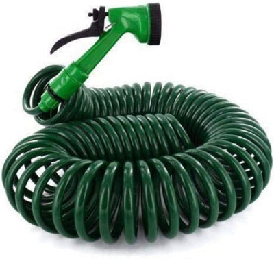 10M Retractable Coil Hose Garden Spray Gun 5 Function Pipe Reel Nozzle Tap New Metre Gardening Set Tough Kink Resistant Hardened