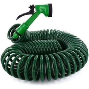 10M Retractable Coil Hose Garden Spray Gun 5 Function Pipe Reel Nozzle Tap New Metre Gardening Set Tough Kink Resistant Hardened