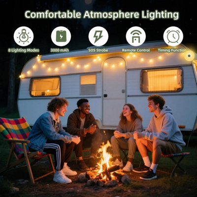 Catena LED Regolabile 10 Metri Con Telecomando - Ricaricabile E Impermeabile Per Esterno, Giardino E Campeggio - 8 Modalità Di Luce