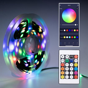 10M RGB+W LED Strip Rope Light Battery, USB Operated - Remote and App Controlled Functions