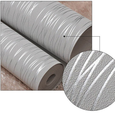10M Silver 3D Embossed Geometric Curving Linear Wallpaper - 7