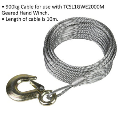 10m Winch Cable - 900kg Capacity - Suitable For ys04587 Geared Hand Winch