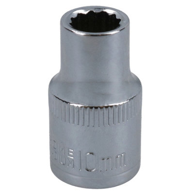 10mm 1/2in Drive Shallow Metric MM Socket 12 Sided Bi-Hex With Knurled Ring