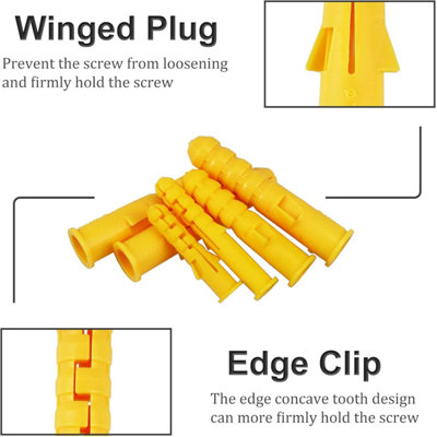 10mm 100Pcs Yellow Plastic Drywall Anchors Anti Rotation Wall Plugs for ...
