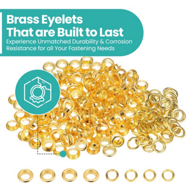 10mm Brass Eyelets with Washers, Rust-Proof Grommets, Gold - 100pcs