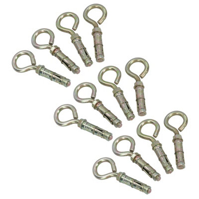 10mm Closed Hook Eye Bolts Rawl Shield Wall Anchor Expansion Brick Stone 12pc