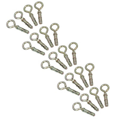 10mm Closed Hook Eye Bolts Rawl Shield Wall Anchor Expansion Brick Stone 20pc