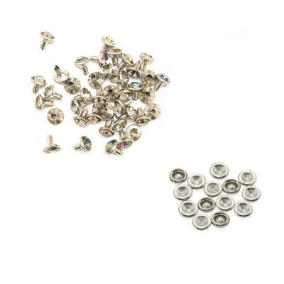 10mm Diamante Rivets with Pins, AB Crystal Rivets Rhinestone Studs, 10pcs