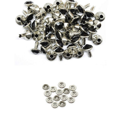 10mm Diamante Rivets with Pins, Black Crystal Rivets Rhinestone Studs, 10pcs