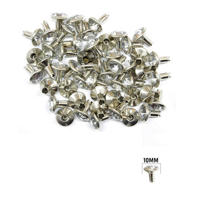 10mm Diamante Rivets with Pins, Clear Crystal Rivets Rhinestone Studs ...