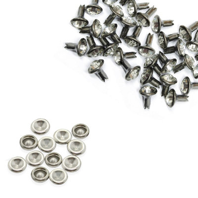 10mm Diamante Rivets with Pins, Clear with Black Crystal Rivets Rhinestone Studs, 10pcs