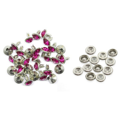 10mm Diamante Rivets with Pins, Hot Pink Crystal Rivets Rhinestone Studs, 10pcs
