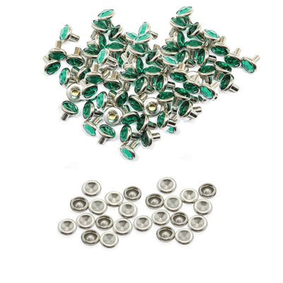 10mm Diamante Rivets with Pins, Jade Green Crystal Rivets Rhinestone Studs, 10pcs