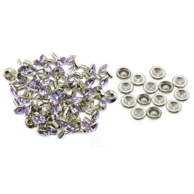 10mm Diamante Rivets with Pins, Lilac Purple Crystal Rivets Rhinestone Studs, 10pcs