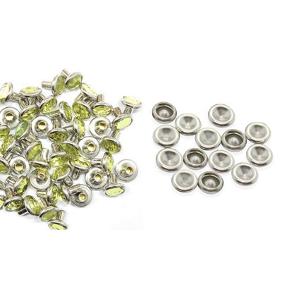 10mm Diamante Rivets with Pins, Lime Green Crystal Rivets Rhinestone ...