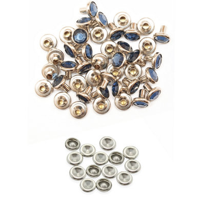 10mm Diamante Rivets with Pins, Midnight Blue Crystal Rivets Rhinestone Studs, 10pcs