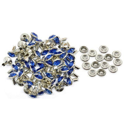 10mm Diamante Rivets with Pins, Royal Blue Crystal Rivets Rhinestone Studs, 10pcs
