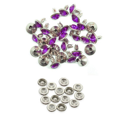 10mm Diamante Rivets with Pins, Violet Crystal Rivets Rhinestone Studs, 10pcs