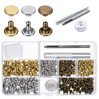 10mm Double Cap Tubular Rivets with 3 Fixing Tools, Metal Studs, 100pcs Set
