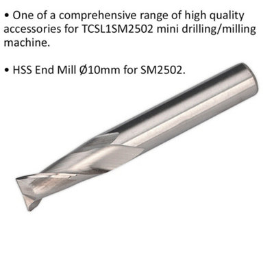 10mm HSS End Mill 2 Flute - Suitable for ys08796 Mini Drilling & Milling Machine