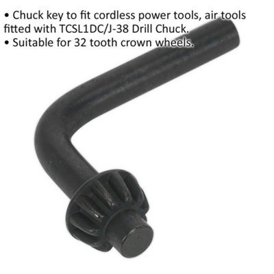 10mm L-Shape Chuck Key - Suitable for 32 Tooth Crown Wheels - Power Tool Key