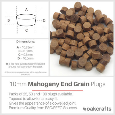 10mm Mahogany Flat Head End Grain Plug - Pack of 50
