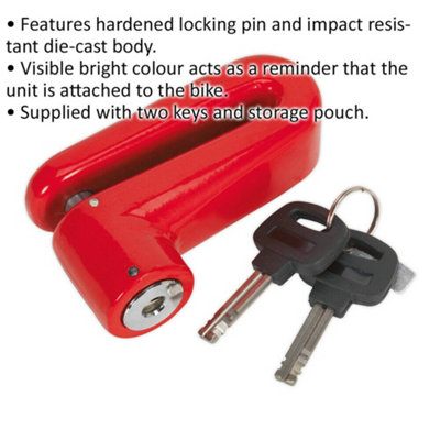 10mm Motorcycle Disc Lock Padlock - RED - Hardened Anti-Tamper Security Pin Body