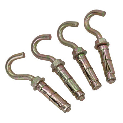 10mm Open Hook Eye Bolts Rawl Shield Wall Anchor Expansion Brick Stone 4pc